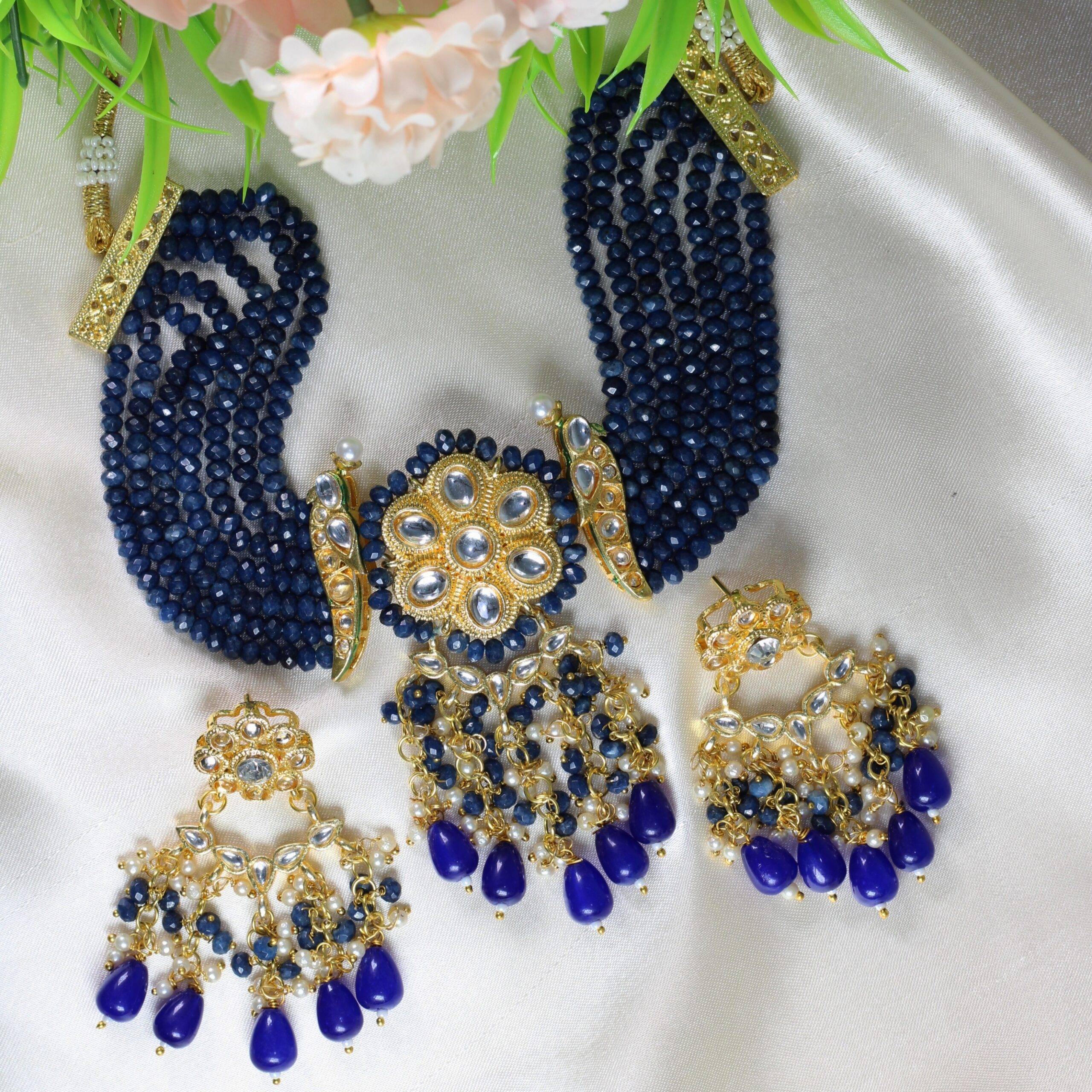 Indian Jewellery Set Royal Blue And Gold Necklace Royal Blue Dark